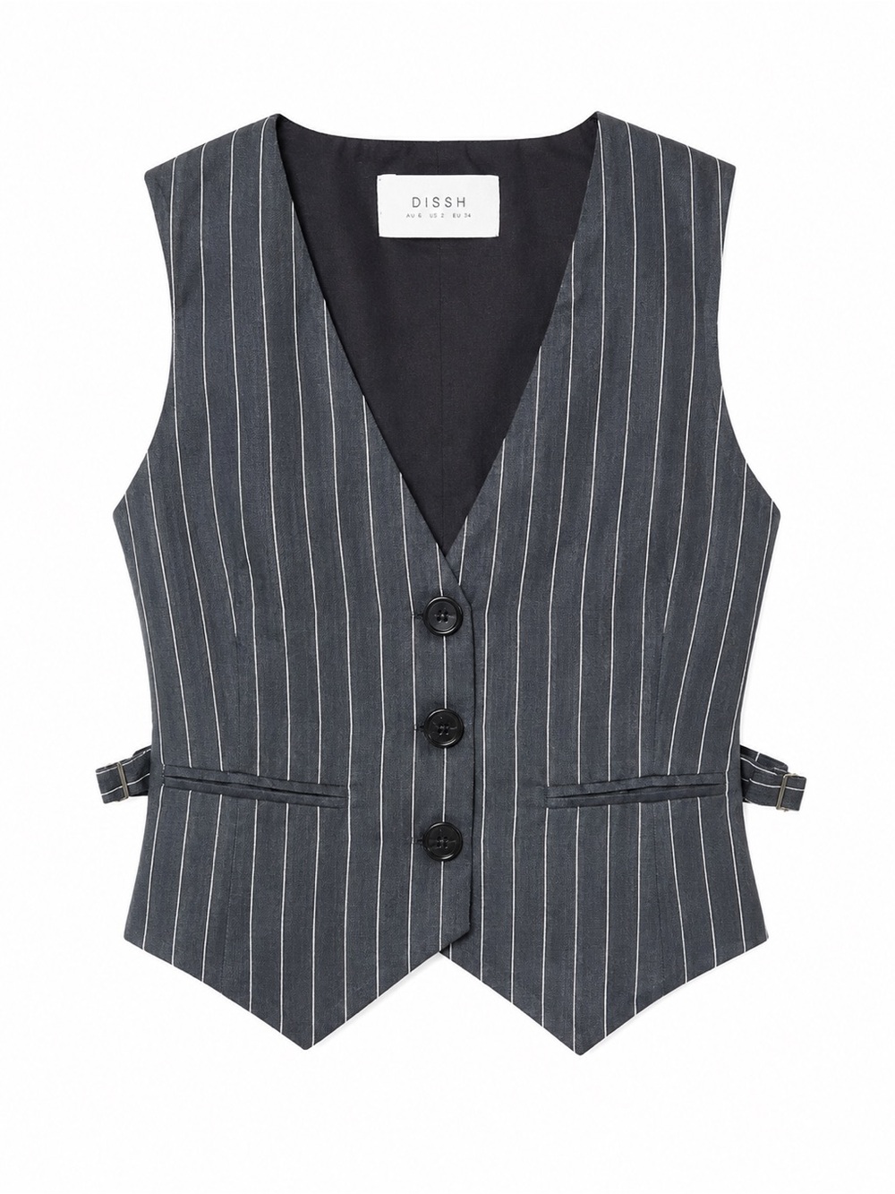 DISSH Pinstripe Linen Vest Quiet‎ Luxury Old Money Dark Academia-Sz 2